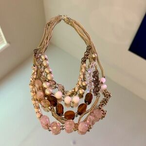 Long layered necklace gold chains with natural colored beads